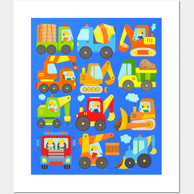 Kids Construction Design with Many Cars, Vehicles and Machines Wall Art by samshirts